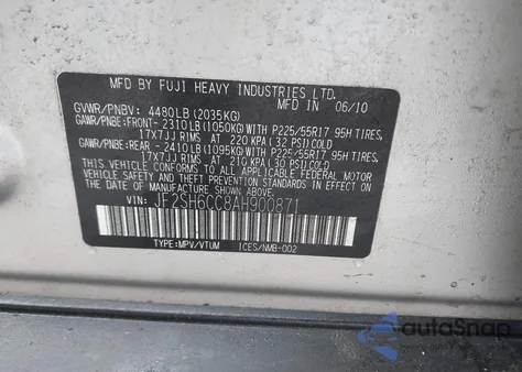 2010 Subaru Forester 2.5X Premium из США, поврежденный, VIN JF2SH6CC8AH900871